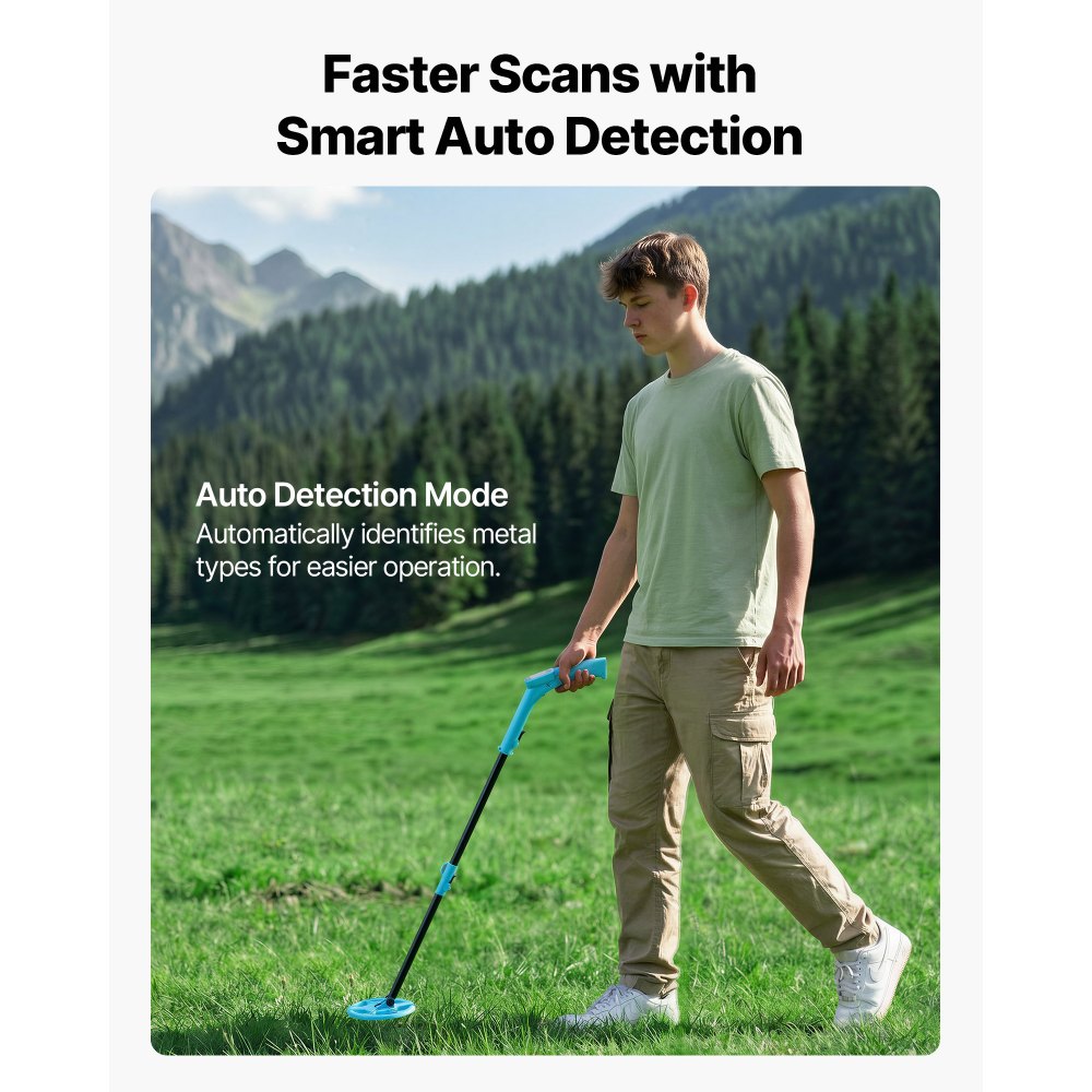 VEVOR Metal Detector, 4", Lightweight Metal Detector with LCD Display, 6" IP68 Waterproof Search Coil, Adjustable 25.6"-36.6" High Accuracy Gold Detector, Easy to Use, for Detecting Gold Exploration