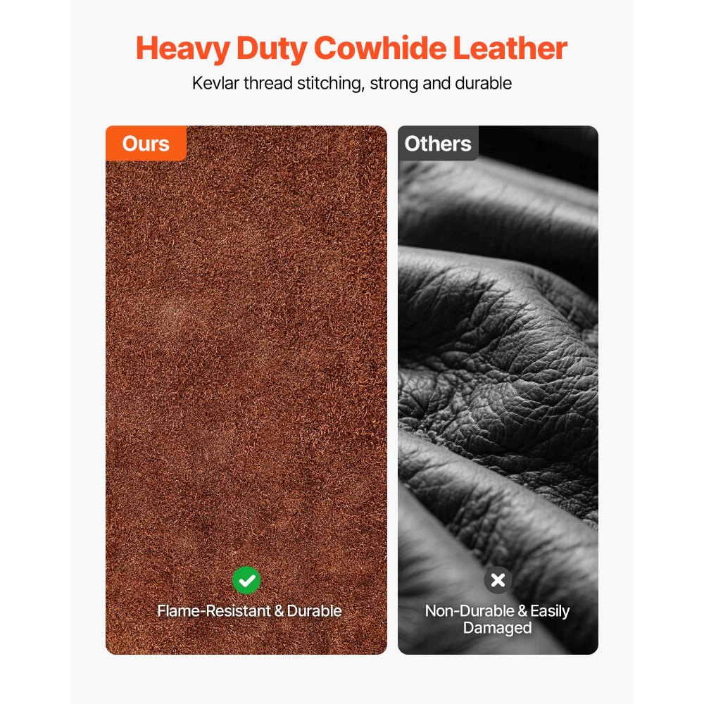 VEVOR Leather Welding Cape Sleeve, Heavy Duty Flame Resistant Cowhide Safety Cape Sleeves for Men Women, Heat-Resistant for Welding, Blacksmithing, Woodworking, Gardening, M-Size