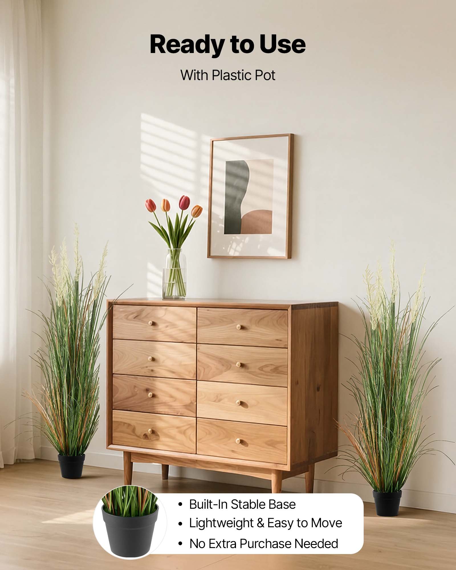 VEVOR Kunstgras Plant, 2-Pack 1194 mm Rietgras in Pot, PVC Kunstgroen, Grasstruik, Struikplant voor Binnen & Buiten, Huis, Tuin, Kantoor, Kamerdecoratie, Housewarming Party, Groen