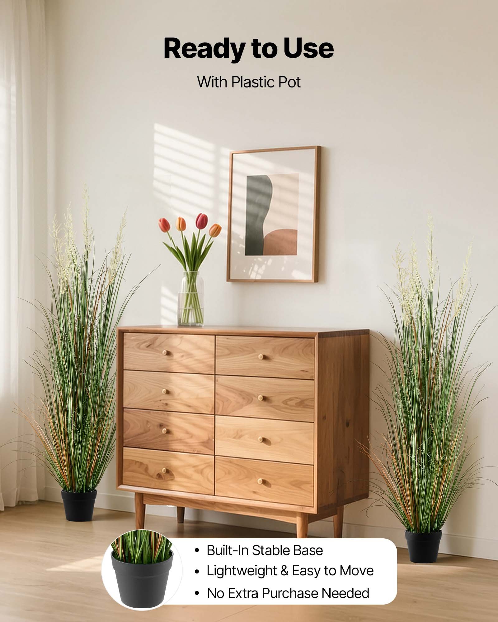 VEVOR Kunstgras Plant, 2-Pack, 1499 mm, Kunstrietgras in Pot, PVC Kunstplant, Grasstruik, Struiken voor Binnen & Buiten, Huis, Tuin, Kantoor, Kamerdecoratie, Housewarming Party, Groen