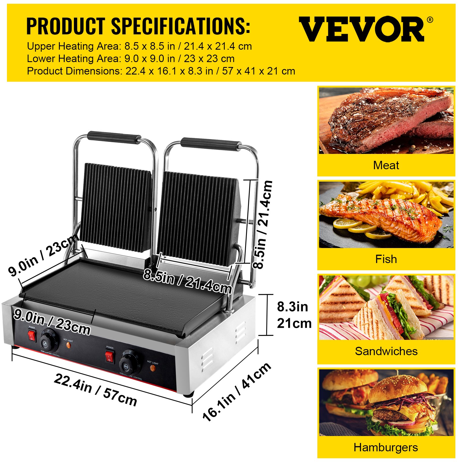 Elektrische grill Contactgrill Panini Grill 3600W gegroefde non-stick dubbel 50-300℃
