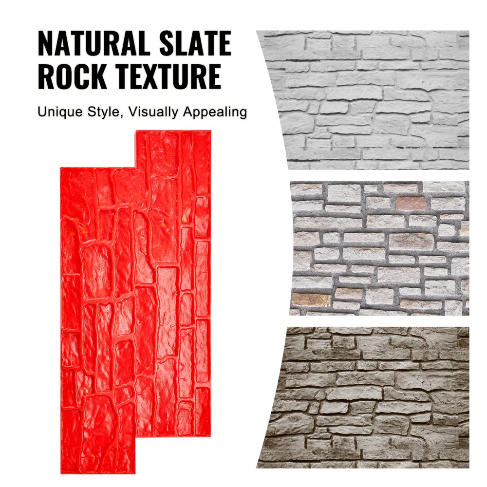 VEVOR Concrete Stamps Mat, 28 x 12 x 0.6 in, Concrete Texturing Skin Polyurethane Stamp Stone Tile Texture Mat, Slate floor Imprint Seamless Stamp Concrete Molds for Outdoor Decorative, Red
