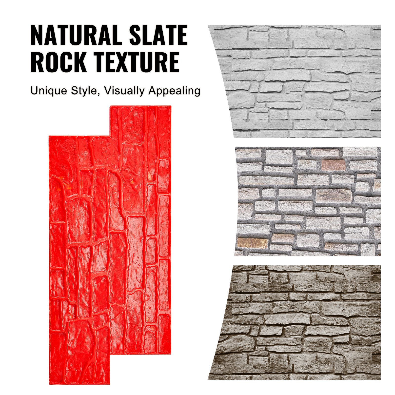VEVOR Concrete Stamps Mat, 28 x 12 x 0.6 in, Concrete Texturing Skin Polyurethane Stamp Stone Tile Texture Mat, Slate floor Imprint Seamless Stamp Concrete Molds for Outdoor Decorative, Red