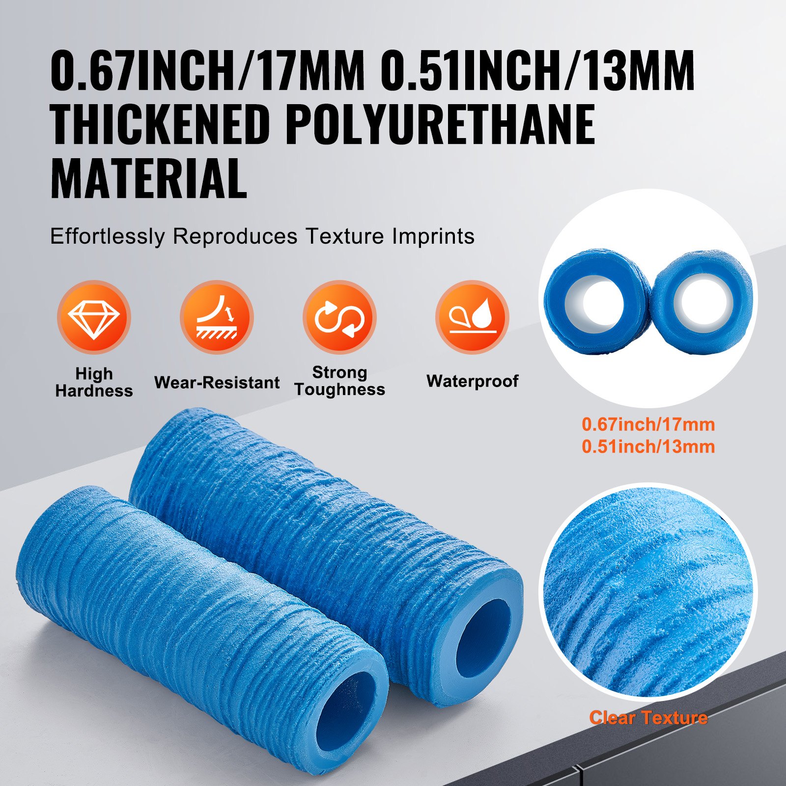 VEVOR Betonstempel, 8-1/2 x 3 inch en 7-1/2 x 2 inch, Betonstempelroller van polyurethaan, Mat voor stenen tegels, Afdruk van leisteenvloer, Naadloze stempel, Betontextuurhuidmallen voor decoratieve buitenruimtes