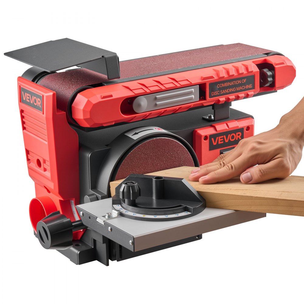 VEVOR Band- en schijfschuurmachine 400 W, 152,4 mm schijfschuurmachine en 101,6 x 914,4 mm bandschuurmachine, met 0-45° verstelbare werktafel en stofafzuigaansluiting voor houtbewerking, messen slijpen