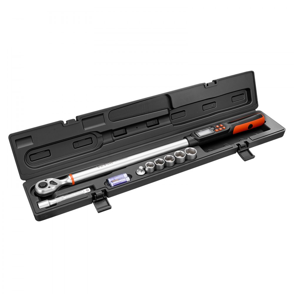 VEVOR digitale momentsleutelset, 1/2 inch aandrijving, 4 stuks, ±2% nauwkeurigheid, LCD-display met zoemer en LED-indicator, doppen, verlengstuk en adapter voor autoreparaties