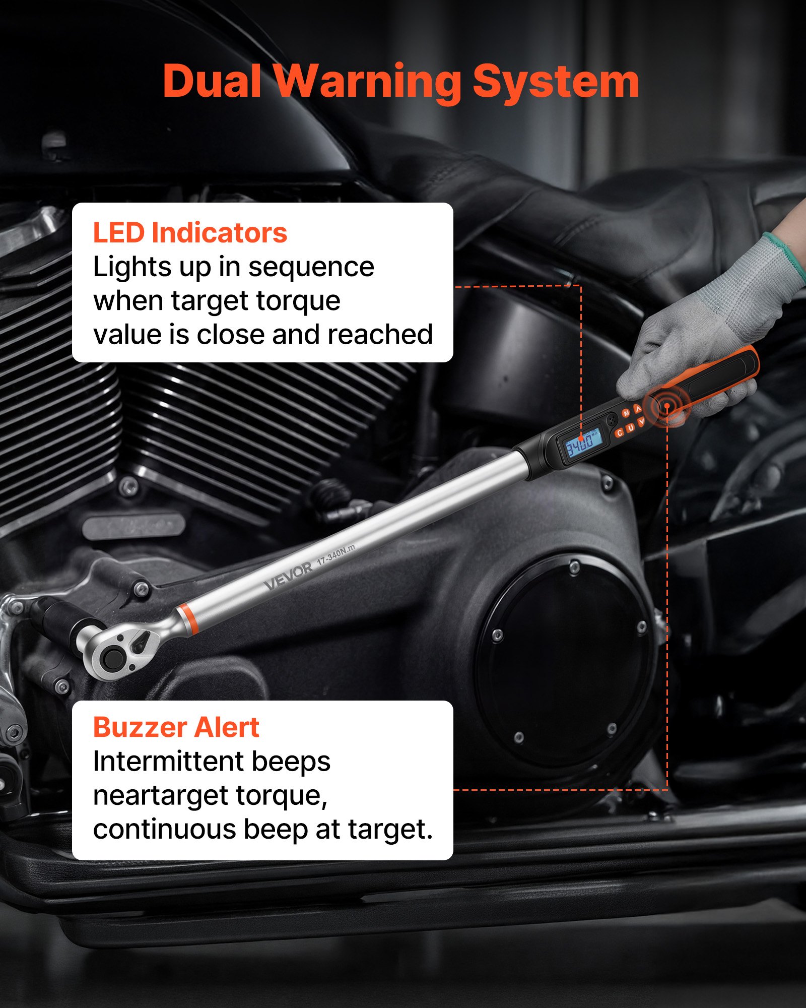 VEVOR digitale momentsleutelset, 1/2 inch aandrijving, 4 stuks, ±2% nauwkeurigheid, LCD-display met zoemer en LED-indicator, doppen, verlengstuk en adapter voor autoreparaties