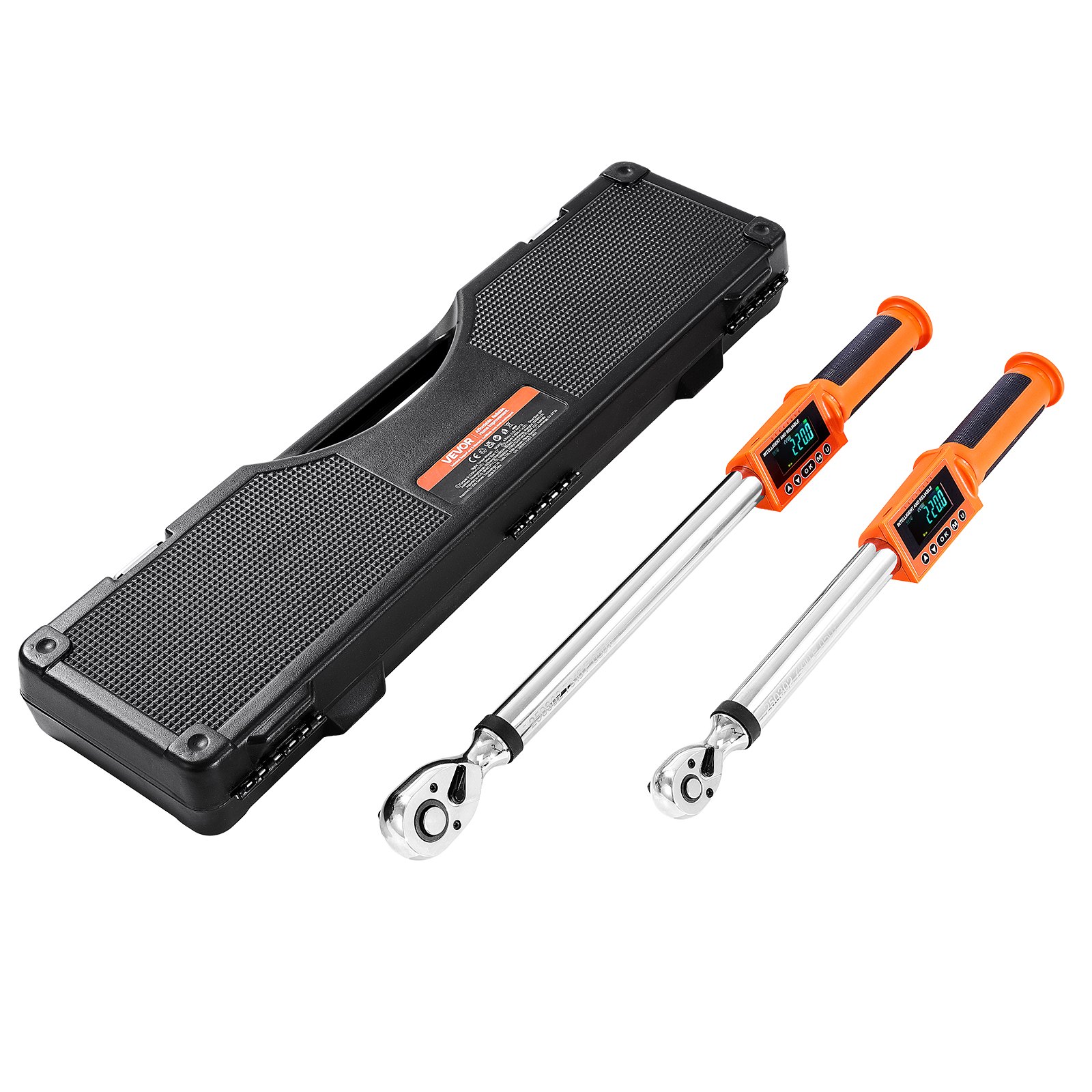 VEVOR Digital Torque Wrench Set, 2 Pieces, 1/2, 3/8 Inch Drive, 72-Tooth, ±2% High Accuracy Electronic Torque Wrench with Preset Value, Buzzer and LED Notification, for Automotive Motorcycle