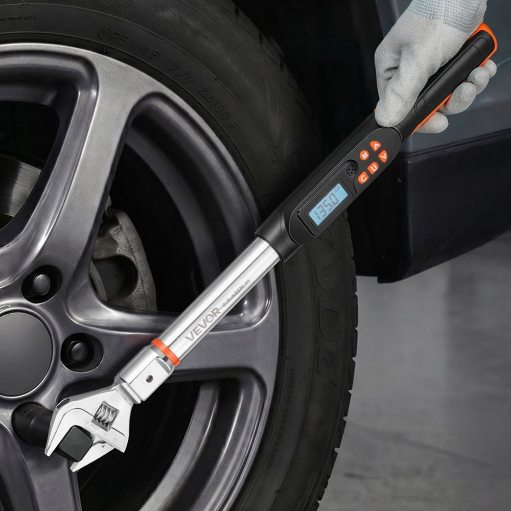 VEVOR digitale momentsleutel met instelbare bekopening van 0–38 mm, 4 weergave-eenheden, nauwkeurigheid van ±2%, LCD-display met akoestisch signaal en LED-indicator voor pijp- en autoreparaties.