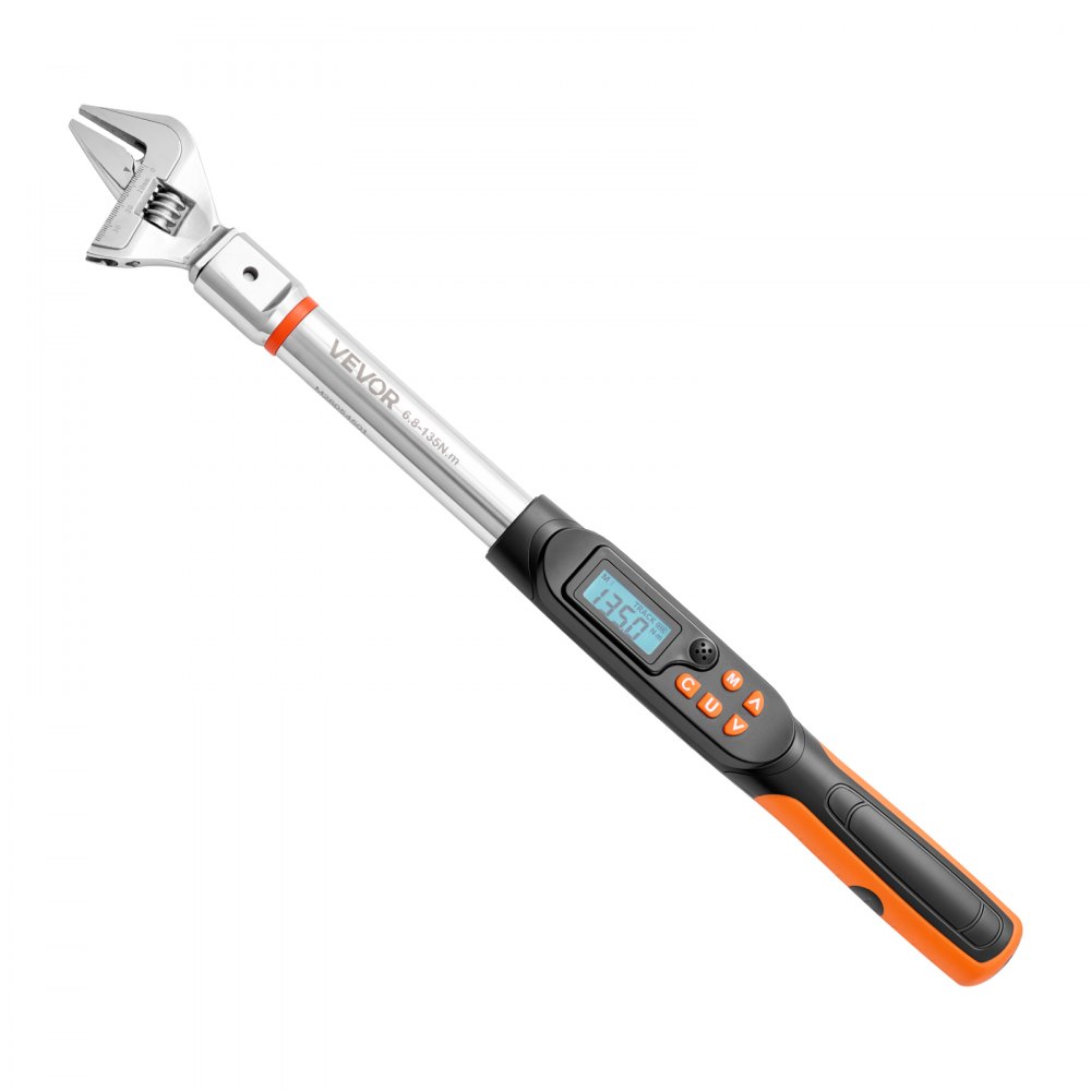 VEVOR digitale momentsleutel met instelbare bekopening van 0–38 mm, 4 weergave-eenheden, nauwkeurigheid van ±2%, LCD-display met akoestisch signaal en LED-indicator voor pijp- en autoreparaties.