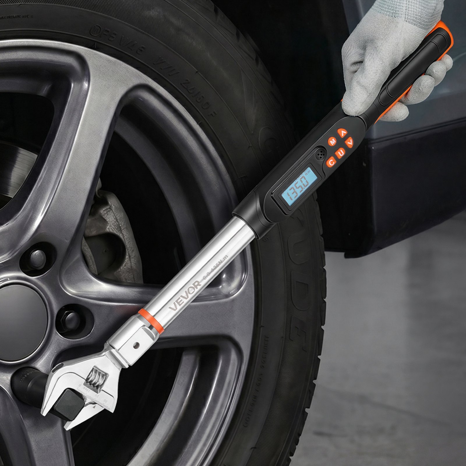 VEVOR digitale momentsleutel met instelbare bekopening van 0–38 mm, 4 weergave-eenheden, nauwkeurigheid van ±2%, LCD-display met akoestisch signaal en LED-indicator voor pijp- en autoreparaties.