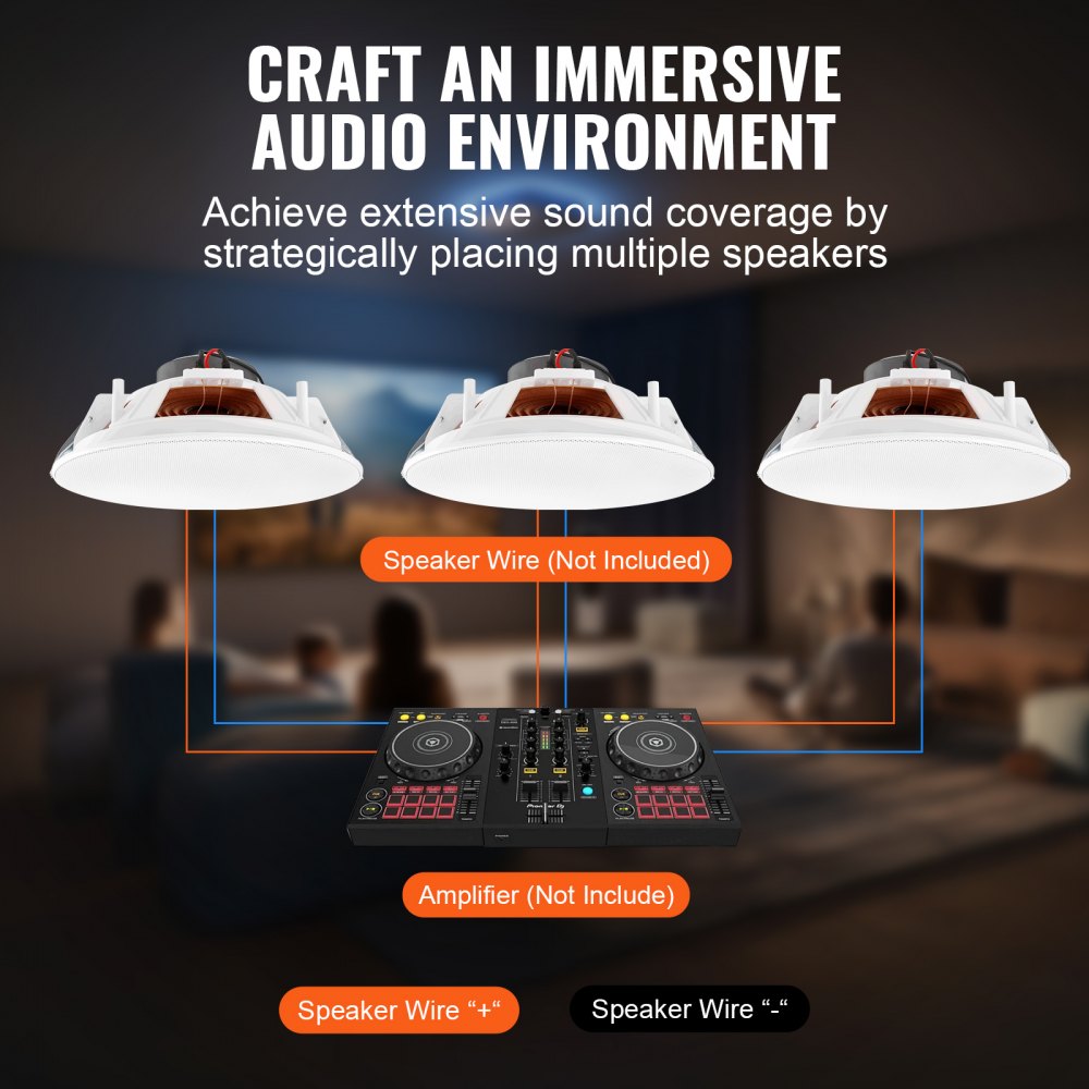 VEVOR 4 PCs 8 Inch in Ceiling Speakers, 100-Watts, Flush Mount Ceiling & in-Wall Speakers System with 8ΩImpedance 89dB Sensitivity, for Home Kitchen Living Room Bedroom or Covered Outdoor Porches