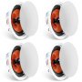 four VEVOR ceiling speakers with white mesh covers and orange cone interiors arranged in pairs.