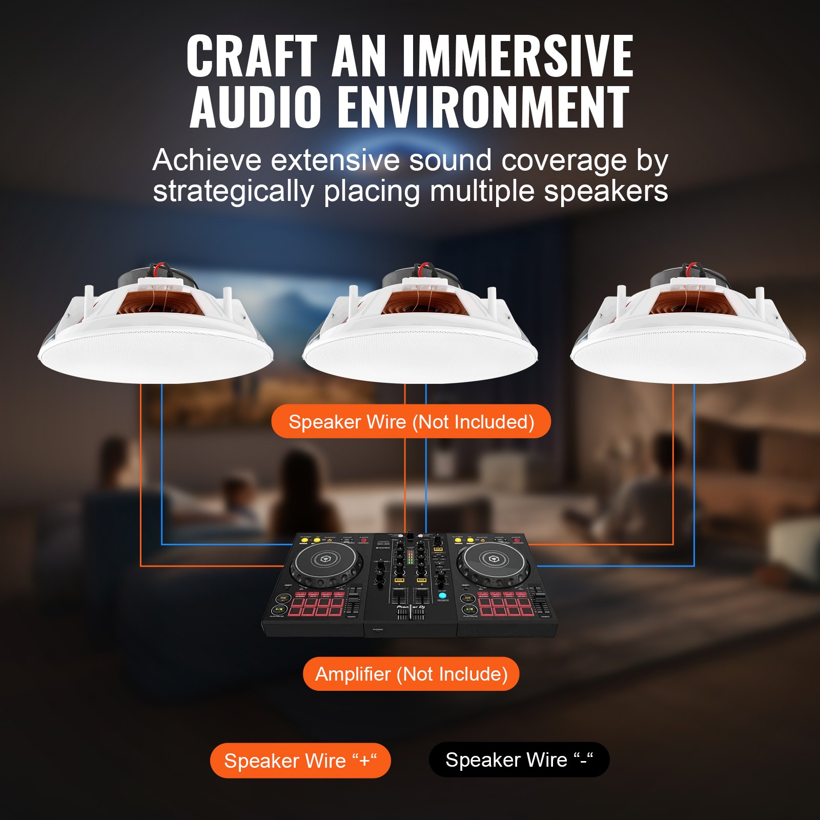 VEVOR 4 PCs 8 Inch in Ceiling Speakers, 100-Watts, Flush Mount Ceiling & in-Wall Speakers System with 8ΩImpedance 89dB Sensitivity, for Home Kitchen Living Room Bedroom or Covered Outdoor Porches
