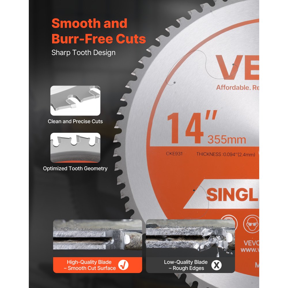 VEVOR Cirkelzaagblad (355 mm φ & 72 scherpe tanden & 2,4 mm dikte) Ideaal voor staal en aluminium, compatibel met cirkelzaag, zaagblad van gelegeerd staal met geluiddempende verwarmingskanalen, 1 st.