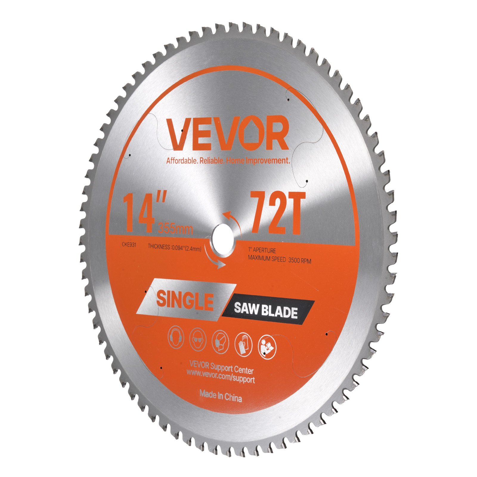 VEVOR Cirkelzaagblad (355 mm φ & 72 scherpe tanden & 2,4 mm dikte) Ideaal voor staal en aluminium, compatibel met cirkelzaag, zaagblad van gelegeerd staal met geluiddempende verwarmingskanalen, 1 st.