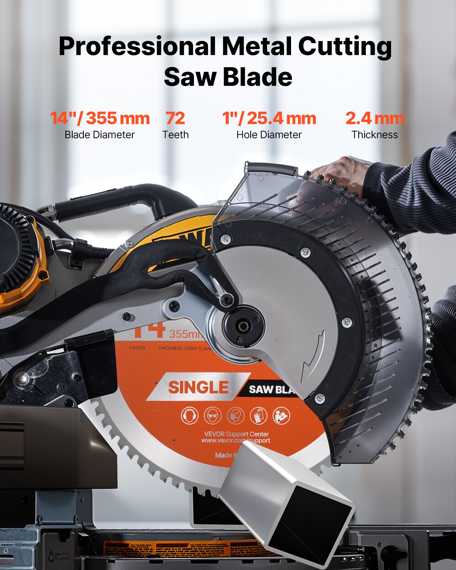 VEVOR Cirkelzaagblad (355 mm φ & 72 scherpe tanden & 2,4 mm dikte) Ideaal voor staal en aluminium, compatibel met cirkelzaag, zaagblad van gelegeerd staal met geluiddempende verwarmingskanalen, 1 st.