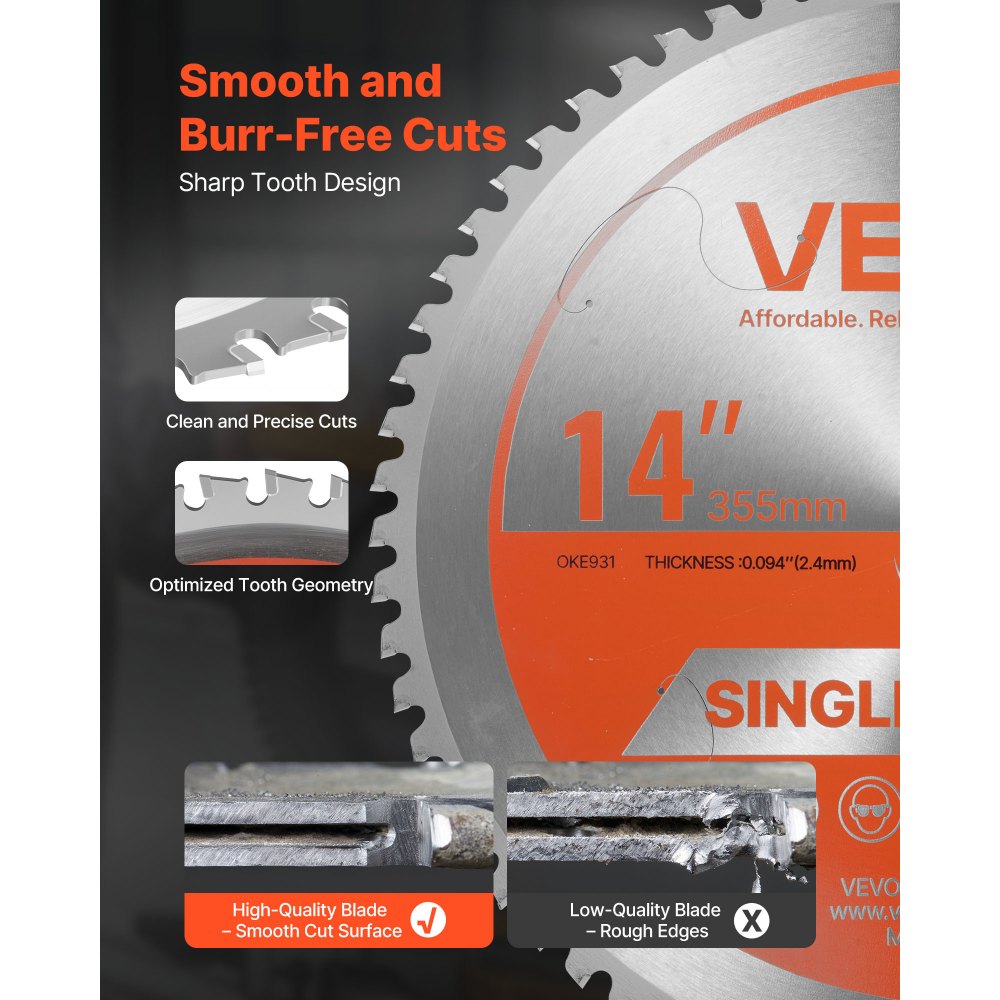 VEVOR Circular Saw Blade, 355 mm Diameter, 66 Sharp Alloy Teeth, 25.4 mm Arbor, Fine Finish, Metal Cutting Blade for Circular Saw, with Noise-Reducing Heat Vents, for Cutting Steel and Aluminum