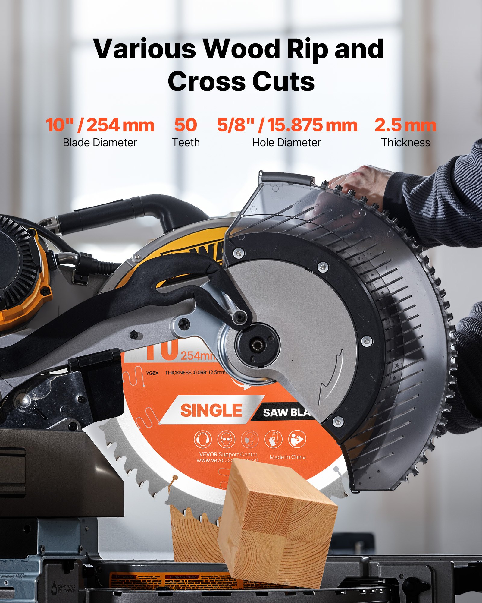 VEVOR Circular Saw Blade, 254 mm Diameter, 50 Sharp Alloy Teeth, 15.875 mm Arbor, Fine Finish, Wood Cutting Blade for Circular Saw, with Noise-Reducing Heat Vents, for Cutting Plywood, OSB, Hardwood