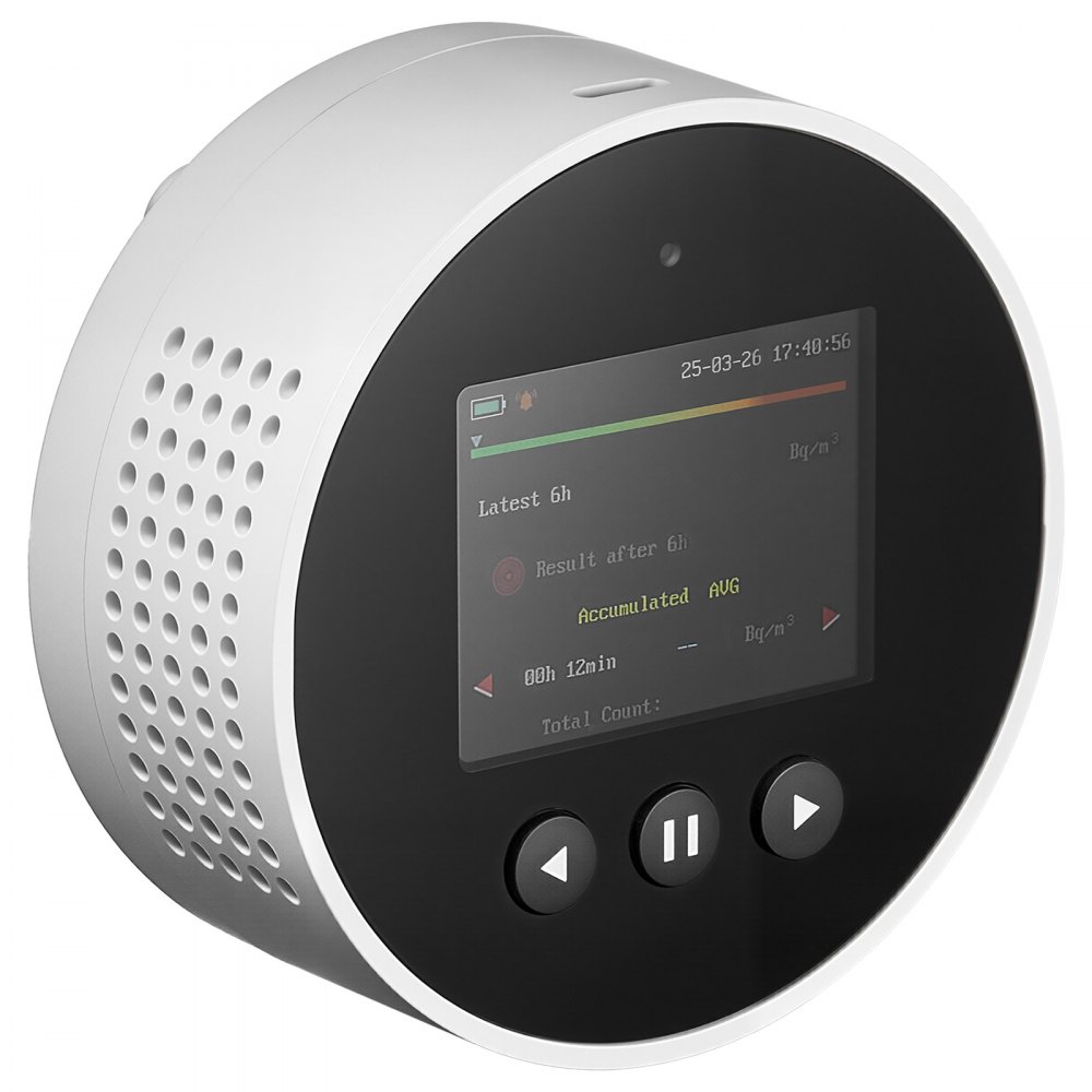 VEVOR Radondetector, 0,09 tot 1000 pCi/L, Radonmeter, Batterijgevoede Radon- en Luchtkwaliteitsmonitor, Kleurendisplay, Langdurige Monitoring van Radonconcentratie, Oplaadbaar/Bedraad
