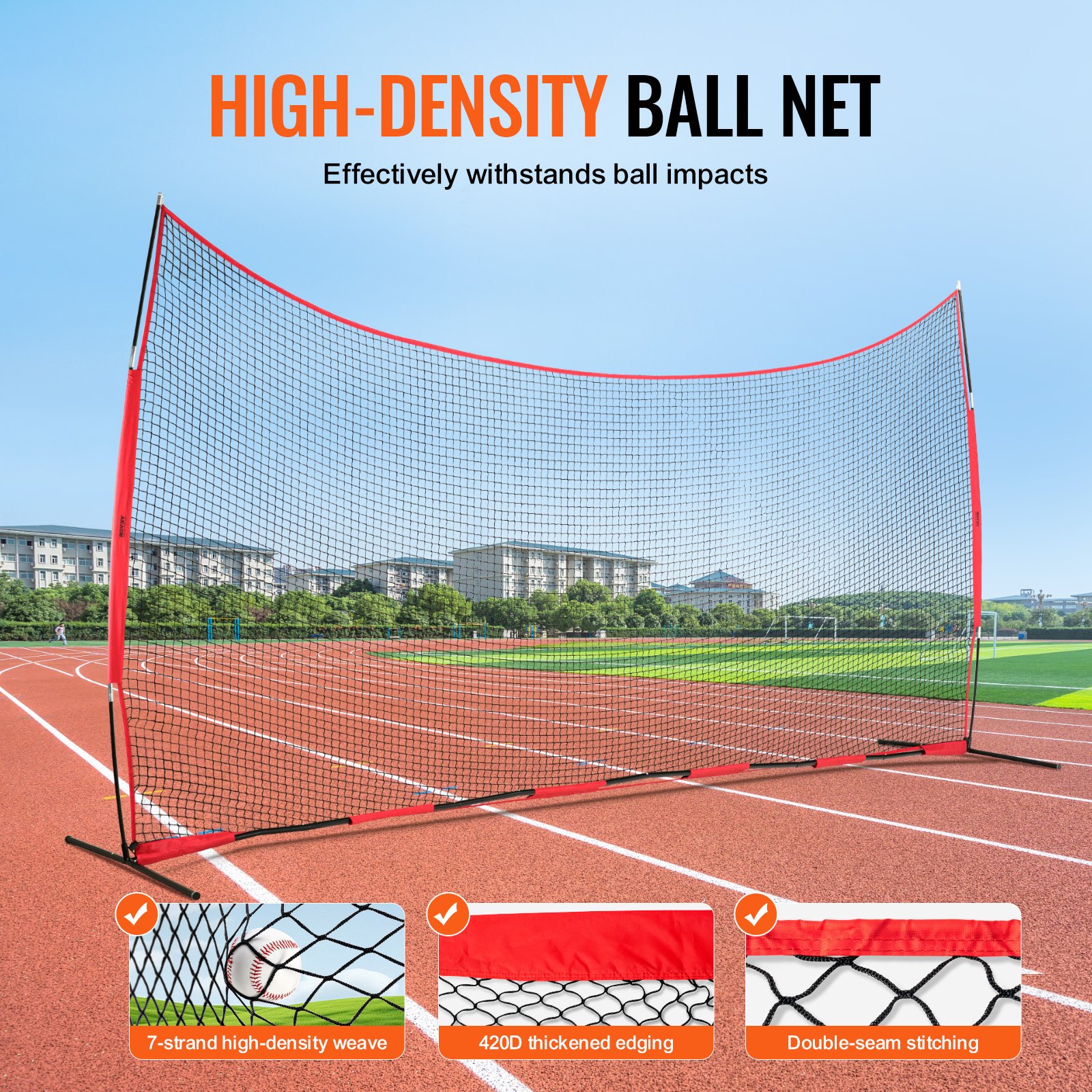 VEVOR Backstop Net, 620 x 140 cm Balsporten Barrièrenet, Trainingsuitrusting met Draagtas, Beschermend Scherm voor Honkbal, Softbal, Lacrosse, Voetbal en Hockey Training, voor de Tuin