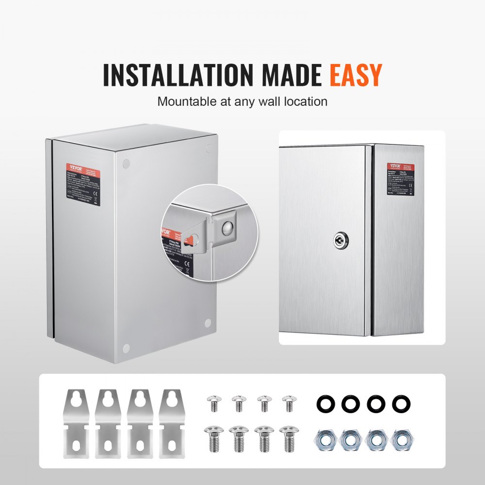 VEVOR schakelkast, roestvrijstalen behuizing, 300x200x150 mm, NEMA 4X stalen elektrische aansluitdoos, IP66 waterdicht en stofdicht, elektrische verdeeldoos voor binnen- en buitengebruik, met montageplaat