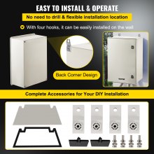 VEVOR NEMA stalen behuizing, 60x40x23cm NEMA 4X glasvezel schakelkast, IP66 waterdicht en stofdicht, elektrische aansluitdoos voor buiten/binnen met montageplaat