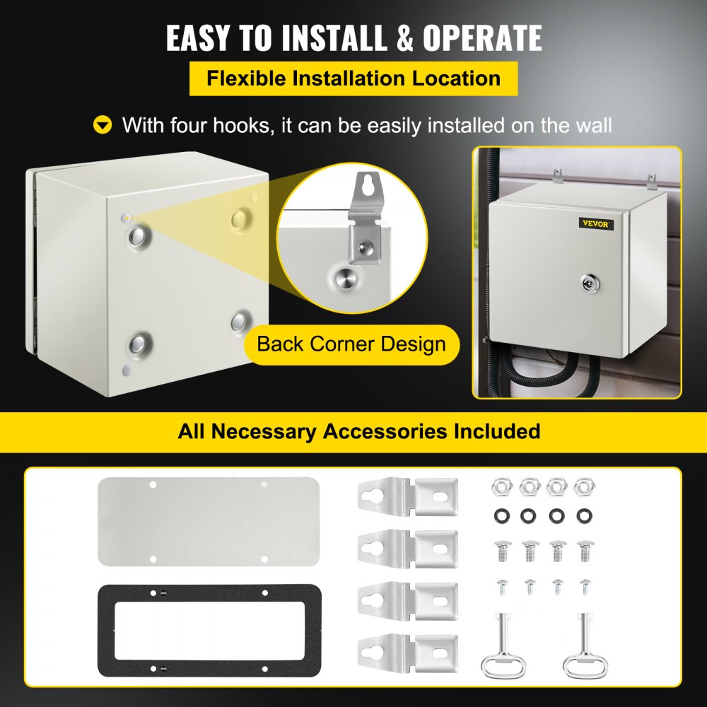 VEVOR NEMA Steel Enclosure, 8 x 8 x 6\'\' NEMA 4X Steel Electrical Box, IP66 Waterproof & Dustproof, Outdoor / Indoor Electrical Junction Box