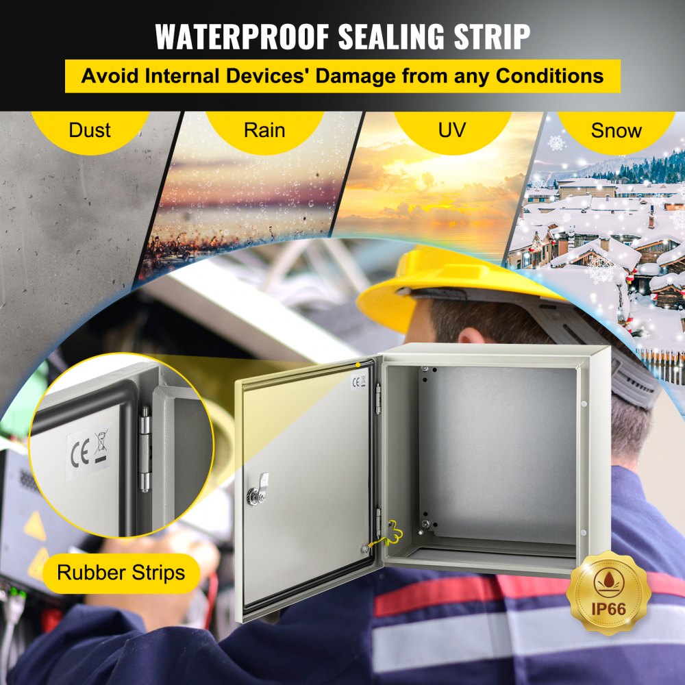 VEVOR NEMA Steel Enclosure, 16 x 16 x 8 in, NEMA 4X Steel Electrical Box, IP66 Waterproof & Dustproof, Outdoor/Indoor Electrical Junction Box, with Mounting Plate