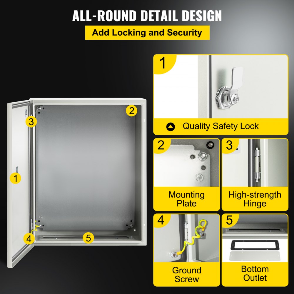VEVOR NEMA Steel Case, 20 x 16 x 8 in, NEMA 4X Metal Electric Enclosure, IP66 Water & Dust Resistant, Suitable for Both Outdoor & Indoor Use, Includes Mounting Plate