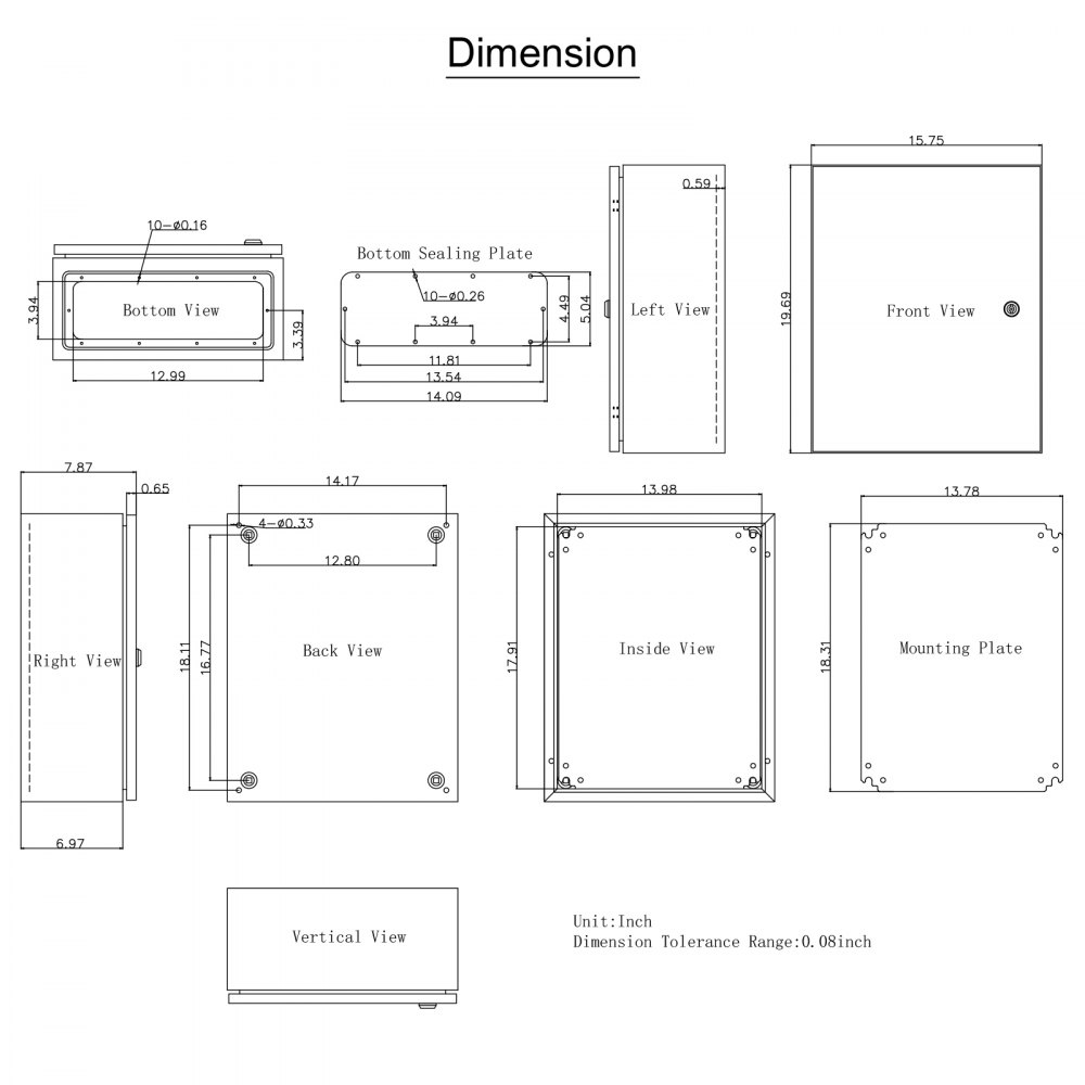 VEVOR NEMA Steel Case, 20 x 16 x 8 in, NEMA 4X Metal Electric Enclosure, IP66 Water & Dust Resistant, Suitable for Both Outdoor & Indoor Use, Includes Mounting Plate