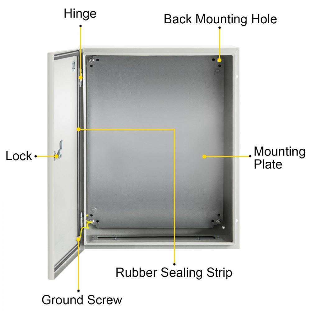 VEVOR NEMA Steel Case, 20 x 16 x 8 in, NEMA 4X Metal Electric Enclosure, IP66 Water & Dust Resistant, Suitable for Both Outdoor & Indoor Use, Includes Mounting Plate