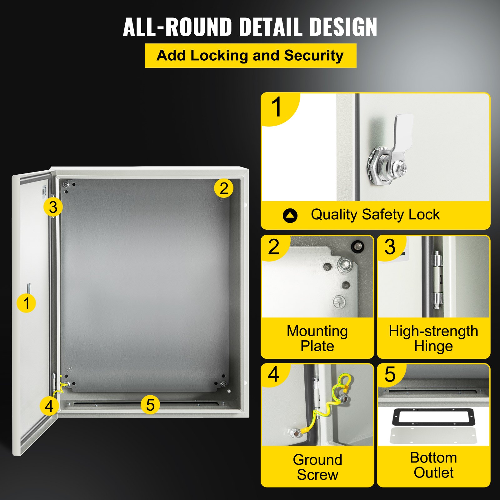 VEVOR NEMA Steel Case, 20 x 16 x 8 in, NEMA 4X Metal Electric Enclosure, IP66 Water & Dust Resistant, Suitable for Both Outdoor & Indoor Use, Includes Mounting Plate
