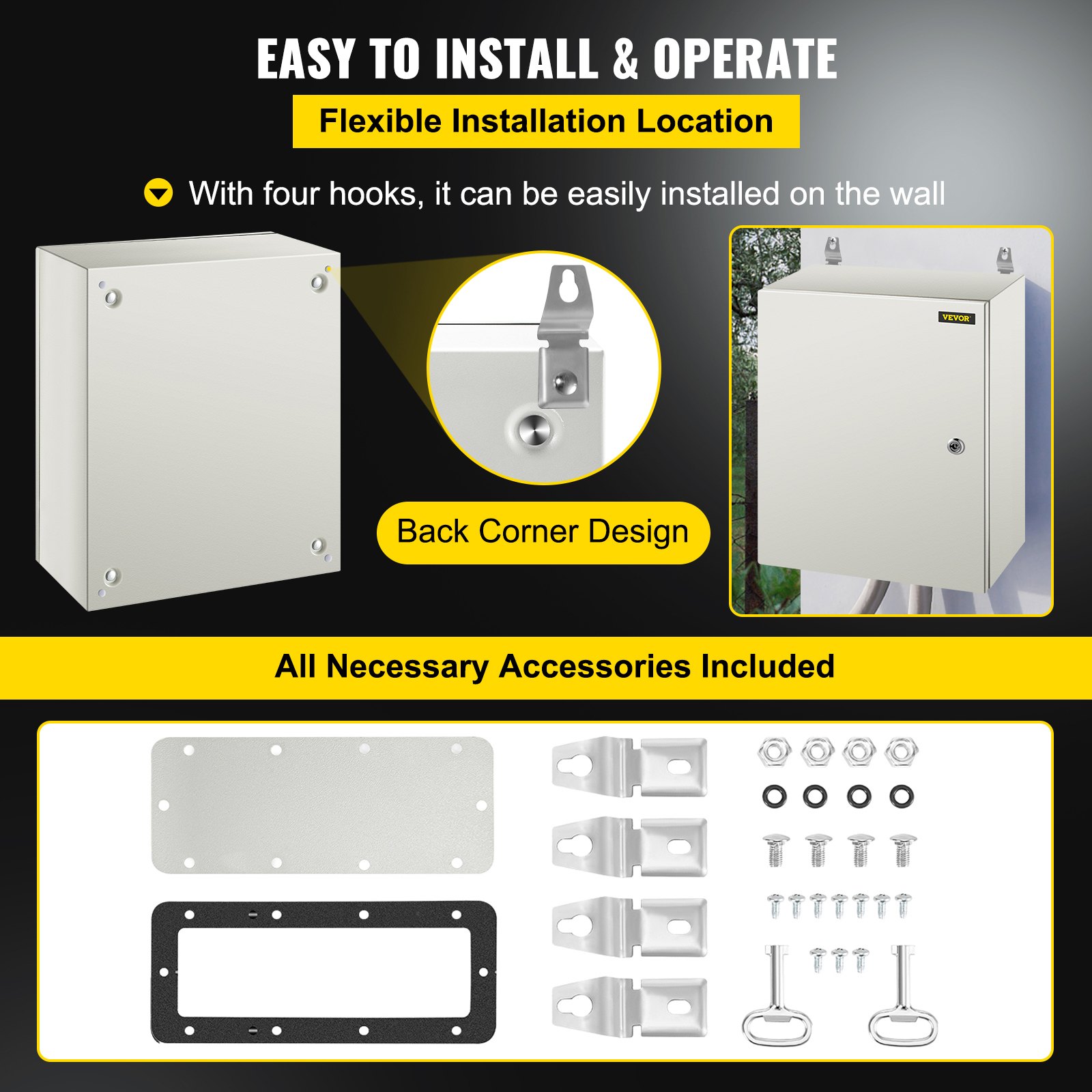 VEVOR NEMA Steel Case, 20 x 16 x 8 in, NEMA 4X Metal Electric Enclosure, IP66 Water & Dust Resistant, Suitable for Both Outdoor & Indoor Use, Includes Mounting Plate