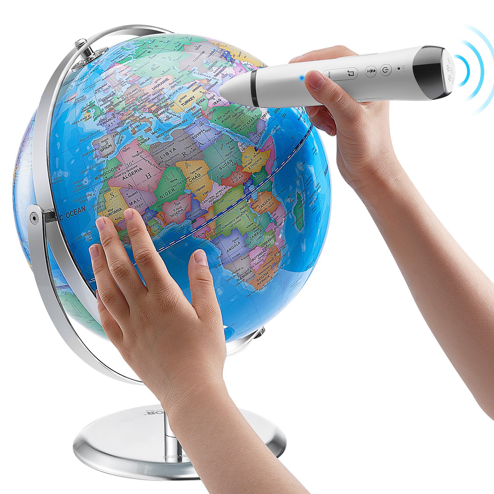 VEVOR Talking World Globe, 9 in/228.6 mm, Interactive Globe for Kids Early Learning Teaching, Educational Globe with Smart Talking Pen LED Night Light USB Interface, Gifts for Children Boys & Girls