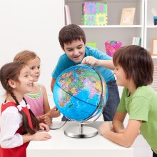 VEVOR wereldbol met standaard, 330,2 mm educatieve geografische wereldbol met nauwkeurige tijdzone gemaakt van ABS-materiaal, 720 ° roterende wereldbol voor kinderen die aardrijkskunde leren in de klas