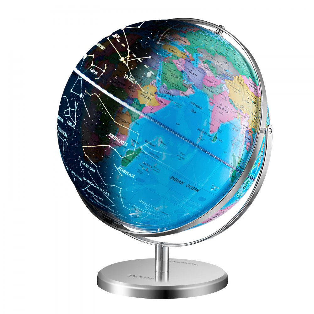 VEVOR Illuminated World Globe with Stand, 13 in/330.2 mm, Educational Earth Globe with Stable Heavy Metal Base and LED Constellation Night Light HD Printed Map, Spinning for Kids Classroom Learning