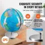 VEVOR Illuminated World Globe with Stand, 13 in/330.2 mm, Educational Earth Globe with Stable Heavy Metal Base and LED Constellation Night Light HD Printed Map, Spinning for Kids Classroom Learning