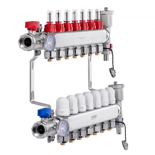 12 Abzweig Wärmeverteilungsverteiler, 1/2 Zoll PEX Rohrverteiler, Edelstahl PEX Verteiler für hydronische Fußbodenheizung, Wärmeverteilungs  PEX Verteilersatz mit 1/2 Zoll Adaptern im Lieferumfang enthalten | DE