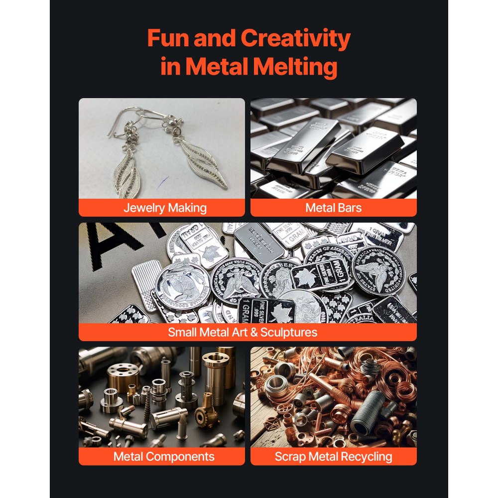 VEVOR digitale goudsmeltovenmachine met 5 kg keramische kroes, elektrische smeltoven 1500 W max. 1150 ℃, metaalsmeltovenset voor het maken van sieraden, metalen staven, metalen onderdelen, zwart