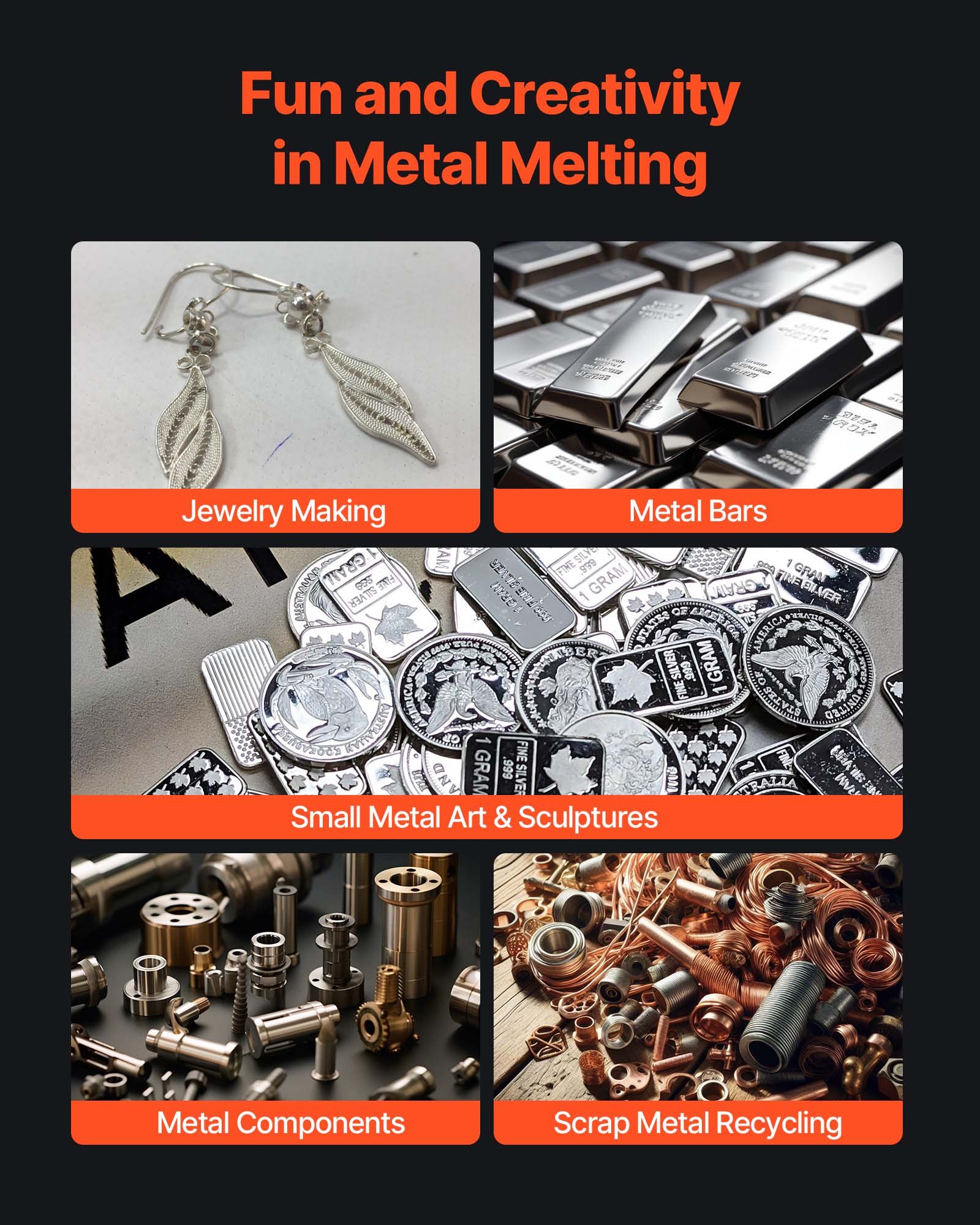 VEVOR digitale goudsmeltovenmachine met 5 kg keramische kroes, elektrische smeltoven 1500 W max. 1150 ℃, metaalsmeltovenset voor het maken van sieraden, metalen staven, metalen onderdelen, zwart