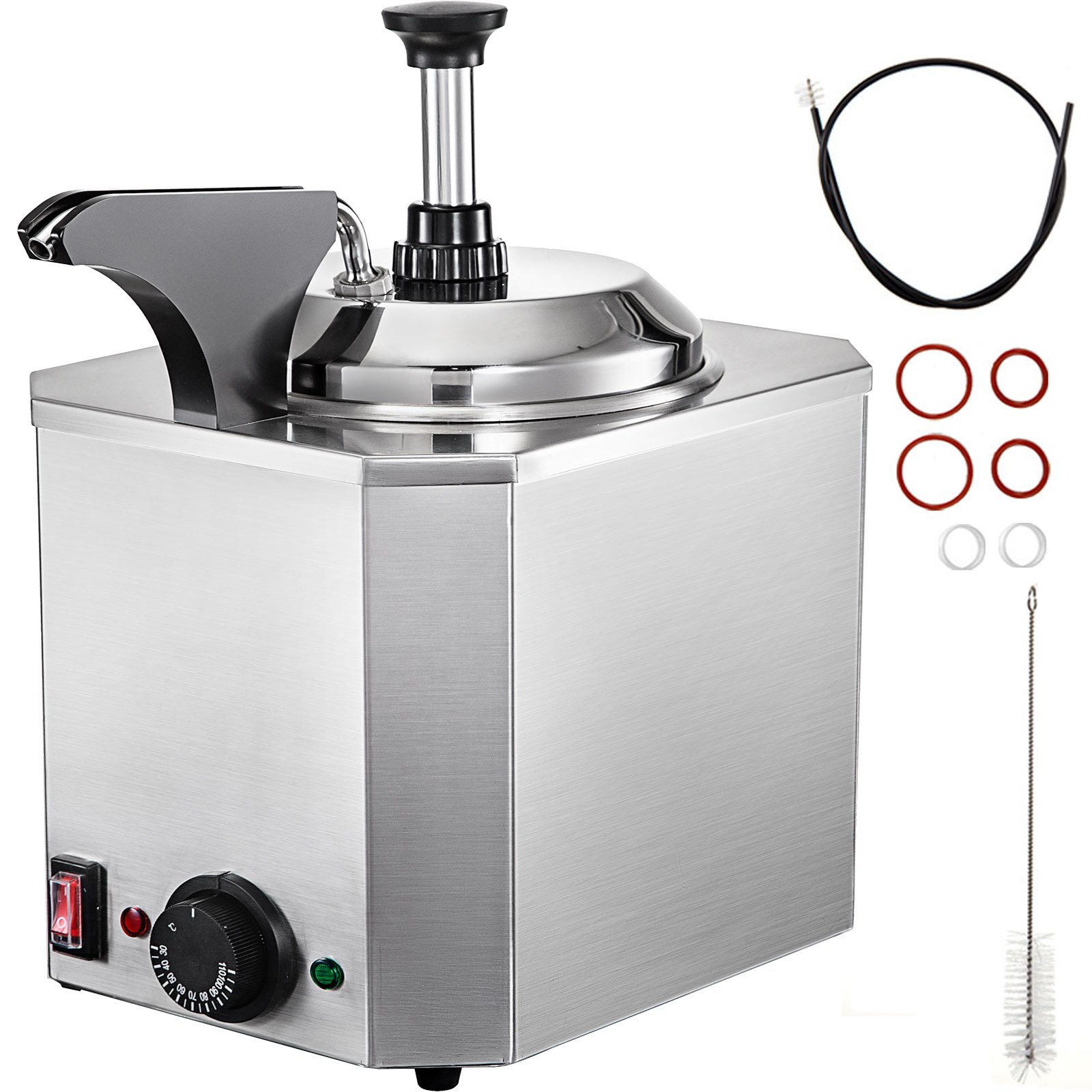 VEVOR Fudge Warmer 1 Pump Hot Cheese Pump Stainless Steel Cheese Pump 30-110℃ Nacho Cheese Warmer with Heating Block Nacho Cheese Dispenser with Pump 10-30ML Per Time For Hot Fudge Cheese Caramel