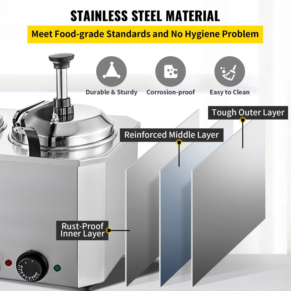 VEVOR Hot Cheese Pump Fudge Warmer 2 Pumps Stainless Steel Cheese Pump 30-110℃ Nacho Cheese Warmer with Heating Blocks Nacho Cheese Dispenser with Pump 10-30ML Per Time for Hot Fudge Cheese Caramel