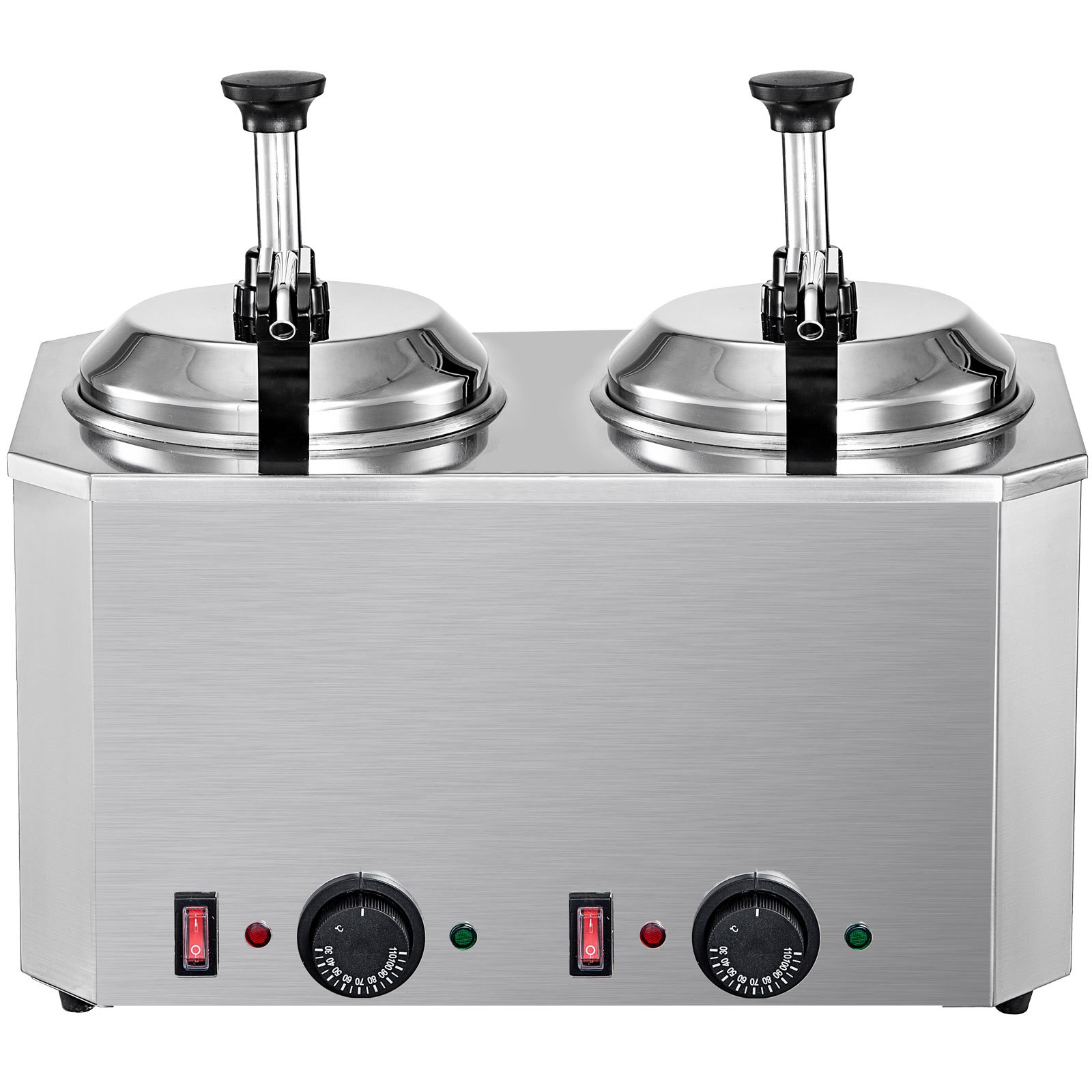 VEVOR Hot Cheese Pump Fudge Warmer 2 Pumps Stainless Steel Cheese Pump 30-110℃ Nacho Cheese Warmer with Heating Blocks Nacho Cheese Dispenser with Pump 10-30ML Per Time for Hot Fudge Cheese Caramel
