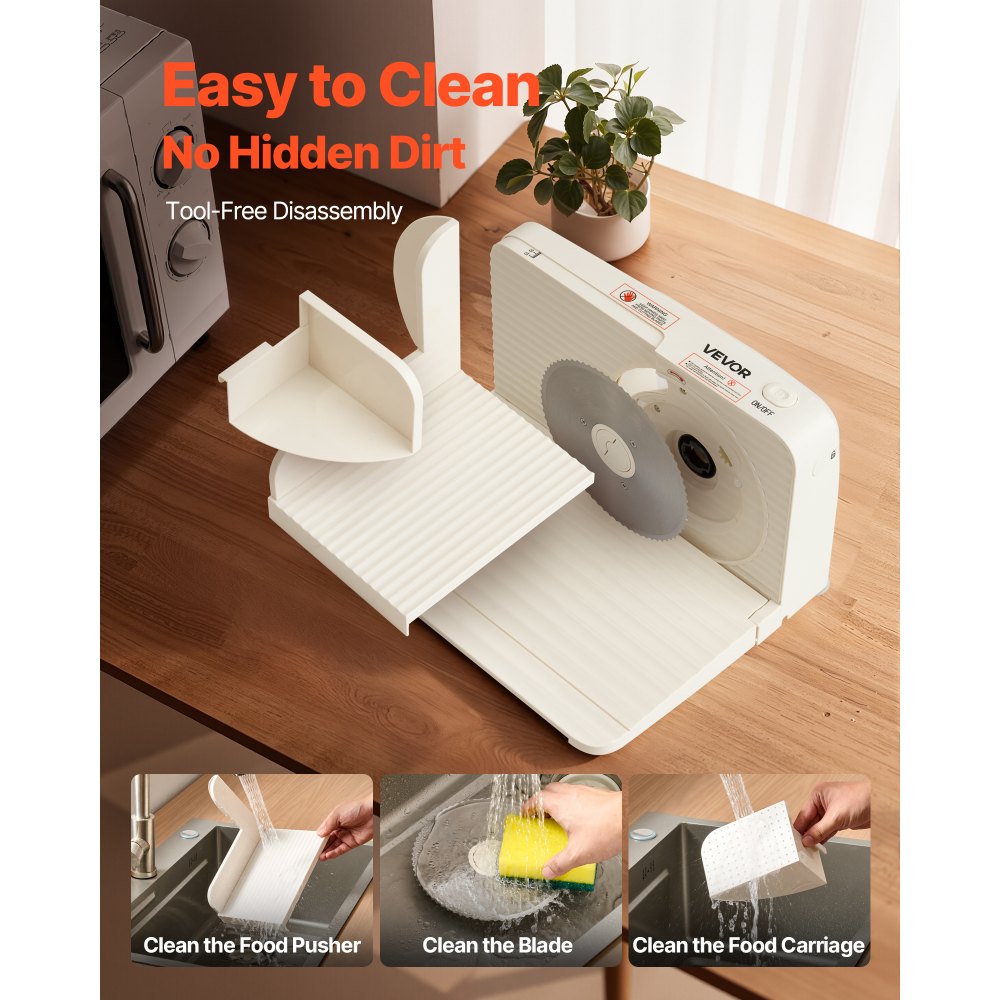 VEVOR Meat Slicer, 180W Electric Deli Slicer Machine with 170 mm Sharp Blade, Home Meat-Slicer with 60-90 RPM Slicing Speed, 0-15 mm Adjustable Thickness, for Frozen Meat, Ham, Baguett & Prime Steak