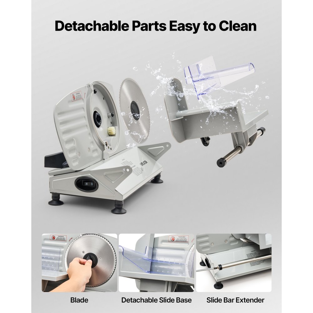 VEVOR Universele Vleessnijmachine 150 W Elektrische Snijmachine met 17 cm Mes, Vleessnijmachine met instelbare dikte van 0–15 mm, voor Diepvriesvlees, Ham, Biefstuk