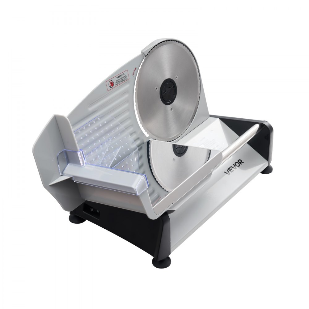 VEVOR Meat Slicer, 200W Electric Deli Slicer Machine with 190 mm Sharp Blade, Home Meat-Slicer with 70-100 RPM Slicing Speed, 0-15 mm Adjustable Thickness, for Frozen Meat, Ham, Baguett & Prime Steak