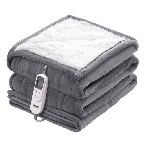 VEVOR elektrische deken, 130 x 160 cm, zachte flanellen lamswollen elektrische deken, verwarmd bed met 9 tijdinstellingen en 6 verwarmingsstanden, warme deken als verjaardagscadeau, grijs