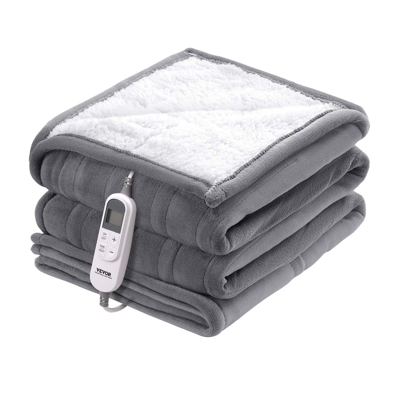 VEVOR Heated Blanket, 130 x 180 cm Electric Throw Soft Flannel Lambswool Electric Blanket, Heating Blanket with 9 Time Setting & 6 Heat Setting,Warm Blanket Gift for Birthday,Friends,Grandma (Grey)