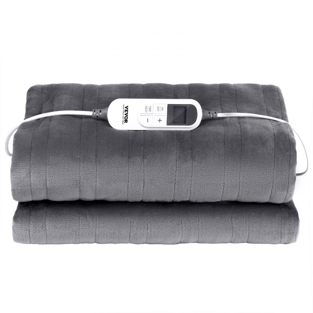 VEVOR Heated Blanket, 150 x 200 cm Queen Electric Throw Soft Flannel Lambswool Electric Blanket, Heating Blanket with 9 Time Setting & 6 Heat Setting,Warm Blanket Gift for Birthday,Grandma (Grey)